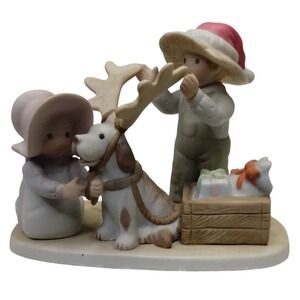 1994 Circle of Friends Santa's Helper Figurine Kids Dog Reindeer Antlers‎